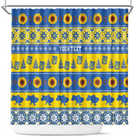Ukraine Christmas Shower Curtain Tryzub With Map Folk Pattern - Wonder Print Shop
