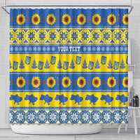 Ukraine Christmas Shower Curtain Tryzub With Map Folk Pattern - Wonder Print Shop