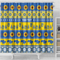 Ukraine Christmas Shower Curtain Tryzub With Map Folk Pattern - Wonder Print Shop