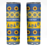 Personalised Ukraine Christmas Skinny Tumbler Tryzub With Map Folk Pattern - Wonder Print Shop