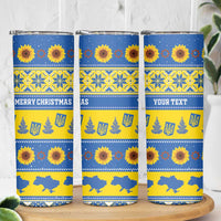 Personalised Ukraine Christmas Skinny Tumbler Tryzub With Map Folk Pattern - Wonder Print Shop