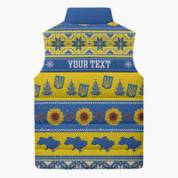 Personalised Ukraine Christmas Sleeveless Puffer Jacket Tryzub With Map Folk Pattern - Wonder Print Shop