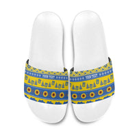 Ukraine Christmas Slide Sandals Tryzub With Map Folk Pattern - Wonder Print Shop