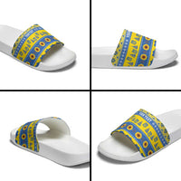 Ukraine Christmas Slide Sandals Tryzub With Map Folk Pattern - Wonder Print Shop