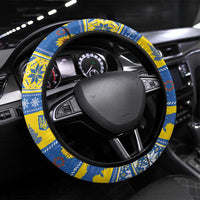 Ukraine Christmas Steering Wheel Cover Tryzub With Map Folk Pattern - Wonder Print Shop