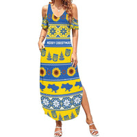 Personalised Ukraine Christmas Summer Maxi Dress Tryzub With Map Folk Pattern - Wonder Print Shop