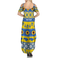 Personalised Ukraine Christmas Summer Maxi Dress Tryzub With Map Folk Pattern - Wonder Print Shop