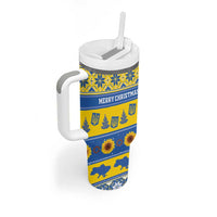 Personalised Ukraine Christmas Tumbler With Handle Tryzub With Map Folk Pattern - Wonder Print Shop