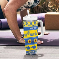 Personalised Ukraine Christmas Tumbler With Handle Tryzub With Map Folk Pattern - Wonder Print Shop