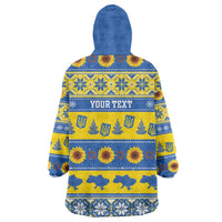 Personalised Ukraine Christmas Wearable Blanket Hoodie Tryzub With Map Folk Pattern - Wonder Print Shop