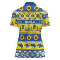 Personalised Ukraine Christmas Women Polo Shirt Tryzub With Map Folk Pattern - Wonder Print Shop