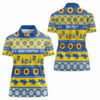 Personalised Ukraine Christmas Women Polo Shirt Tryzub With Map Folk Pattern - Wonder Print Shop