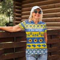 Personalised Ukraine Christmas Women Polo Shirt Tryzub With Map Folk Pattern - Wonder Print Shop
