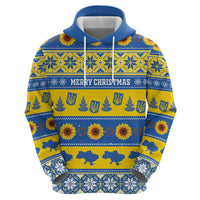 Personalised Ukraine Christmas Zip Hoodie Tryzub With Map Folk Pattern - Wonder Print Shop