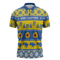 Personalised Ukraine Christmas Zipper Polo Shirt Tryzub With Map Folk Pattern - Wonder Print Shop
