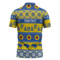 Personalised Ukraine Christmas Zipper Polo Shirt Tryzub With Map Folk Pattern - Wonder Print Shop