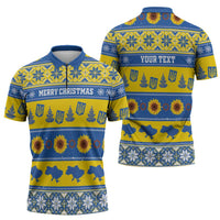 Personalised Ukraine Christmas Zipper Polo Shirt Tryzub With Map Folk Pattern - Wonder Print Shop
