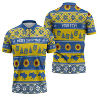 Personalised Ukraine Christmas Zipper Polo Shirt Tryzub With Map Folk Pattern - Wonder Print Shop