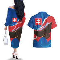 Slovakia Restoration Day Couples Matching Off The Shoulder Long Sleeve Dress and Hawaiian Shirt Happy 1st Of January - Slovak Golden Eagle - Wonder Print Shop