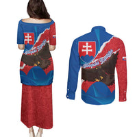 Slovakia Restoration Day Couples Matching Puletasi and Long Sleeve Button Shirt Happy 1st Of January - Slovak Golden Eagle - Wonder Print Shop