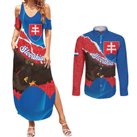 Slovakia Restoration Day Couples Matching Summer Maxi Dress and Long Sleeve Button Shirt Happy 1st Of January - Slovak Golden Eagle - Wonder Print Shop