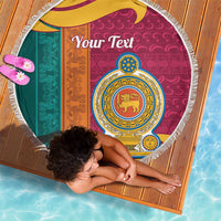 Sri Lanka Independence Day Beach Blanket Sri Lankan Lion Mix Sinhalese Pattern - Wonder Print Shop