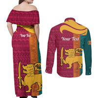 Sri Lanka Independence Day Couples Matching Off Shoulder Maxi Dress and Long Sleeve Button Shirt Sri Lankan Lion Mix Sinhalese Pattern - Wonder Print Shop