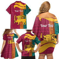 Sri Lanka Independence Day Family Matching Off Shoulder Short Dress and Hawaiian Shirt Sri Lankan Lion Mix Sinhalese Pattern - Wonder Print Shop