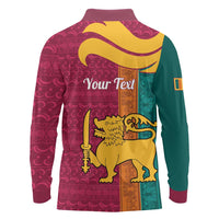 Sri Lanka Independence Day Long Sleeve Polo Shirt Sri Lankan Lion Mix Sinhalese Pattern - Wonder Print Shop