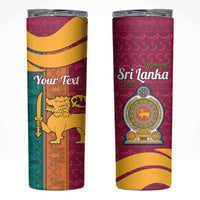 Sri Lanka Independence Day Skinny Tumbler Sri Lankan Lion Mix Sinhalese Pattern - Wonder Print Shop