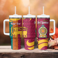 Sri Lanka Independence Day Tumbler With Handle Sri Lankan Lion Mix Sinhalese Pattern - Wonder Print Shop