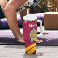 Sri Lanka Independence Day Tumbler With Handle Sri Lankan Lion Mix Sinhalese Pattern - Wonder Print Shop