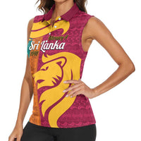 Sri Lanka Independence Day Women Sleeveless Polo Shirt Sri Lankan Lion Mix Sinhalese Pattern - Wonder Print Shop