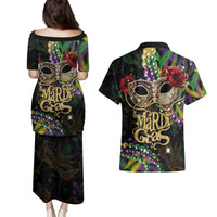 Mardi Gras 2025 Couples Matching Puletasi and Hawaiian Shirt Beadeds With Gorgeous Mask - Wonder Print Shop