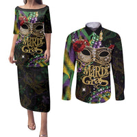 Mardi Gras 2025 Couples Matching Puletasi and Long Sleeve Button Shirt Beadeds With Gorgeous Mask - Wonder Print Shop