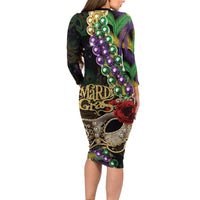Mardi Gras 2025 Family Matching Long Sleeve Bodycon Dress and Hawaiian Shirt Beadeds With Gorgeous Mask - Wonder Print Shop