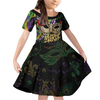 Mardi Gras 2025 Family Matching Off Shoulder Short Dress and Hawaiian Shirt Beadeds With Gorgeous Mask - Wonder Print Shop