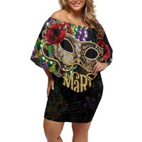 Mardi Gras 2025 Family Matching Off Shoulder Short Dress and Hawaiian Shirt Beadeds With Gorgeous Mask - Wonder Print Shop
