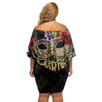 Mardi Gras 2025 Family Matching Off Shoulder Short Dress and Hawaiian Shirt Beadeds With Gorgeous Mask - Wonder Print Shop