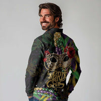 Mardi Gras 2025 Long Sleeve Polo Shirt Beadeds With Gorgeous Mask - Wonder Print Shop