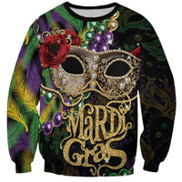 Mardi Gras 2025 Sweatshirt Beadeds With Gorgeous Mask - Wonder Print Shop