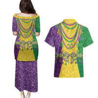 Mardi Gras Couples Matching Puletasi and Hawaiian Shirt Beadeds Necklace With Fleur De Lis - Wonder Print Shop