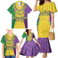 Mardi Gras Family Matching Mermaid Dress and Hawaiian Shirt Beadeds Necklace With Fleur De Lis - Wonder Print Shop