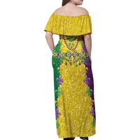 Mardi Gras Family Matching Off Shoulder Maxi Dress and Hawaiian Shirt Beadeds Necklace With Fleur De Lis - Wonder Print Shop