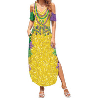 Mardi Gras Family Matching Summer Maxi Dress and Hawaiian Shirt Beadeds Necklace With Fleur De Lis - Wonder Print Shop