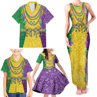 Mardi Gras Family Matching Tank Maxi Dress and Hawaiian Shirt Beadeds Necklace With Fleur De Lis - Wonder Print Shop