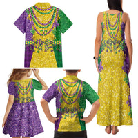 Mardi Gras Family Matching Tank Maxi Dress and Hawaiian Shirt Beadeds Necklace With Fleur De Lis - Wonder Print Shop