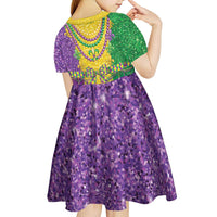Mardi Gras Kid Short Sleeve Dress Beadeds Necklace With Fleur De Lis - Wonder Print Shop