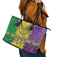 Mardi Gras Leather Tote Bag Beadeds Necklace With Fleur De Lis - Wonder Print Shop