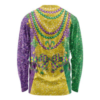 Mardi Gras Long Sleeve Shirt Beadeds Necklace With Fleur De Lis - Wonder Print Shop